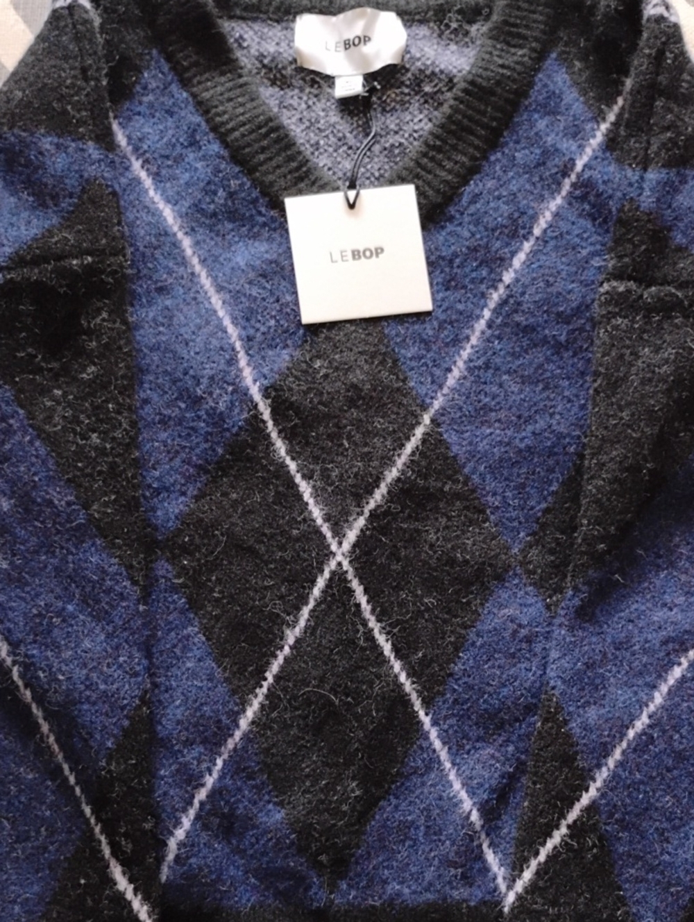 Men’s Black & Blue Argyle V-Neck Sweater